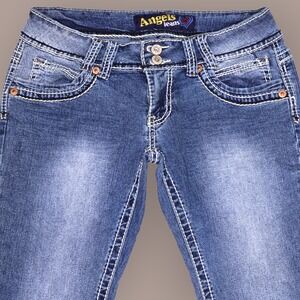 Angels Jeans Womens Size 11 Slim Skinny Stretch Blue Wash Denim Whiskering